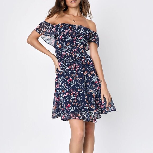 Lulus Dresses & Skirts - Lulu's navy blue floral mini dress, Size XS
